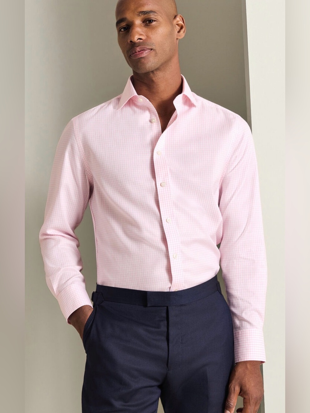 NWT Charles Tyrwhitt Slim Fit Non-Iron Twill Check Shirt Pink Medium 15.5  $129